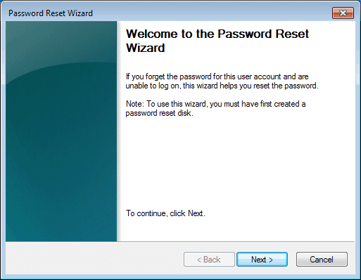 click next on password reset wizard