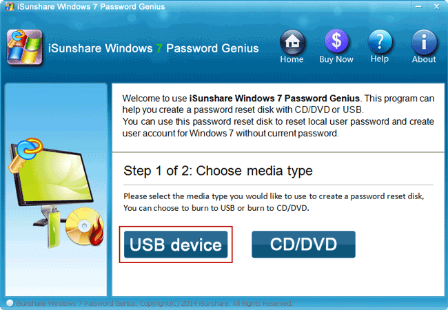 créer une clé USB amorçable avec Windows 7 Password Genius