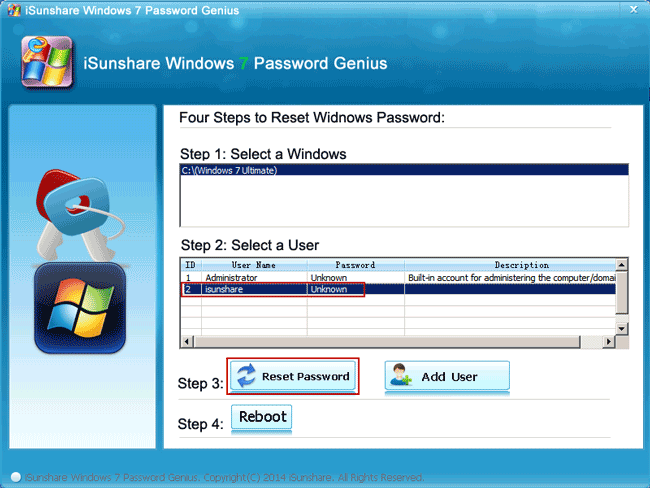 Windows 7 管理者アカウントのパスワードを削除します