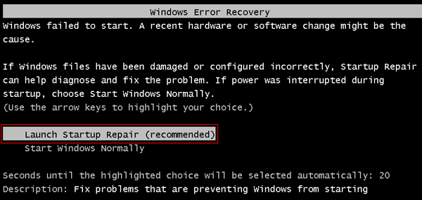 launch startup repair in windows 7