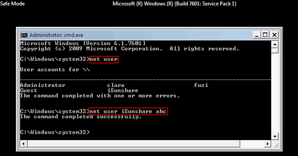 reset windows 7 password in safe mode with command prompt