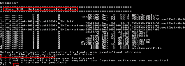 select password reset sam system security part of registry file