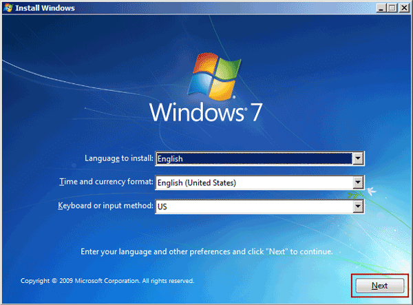 boot windows 7 from installation media