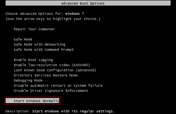exit windows 7 safe mode by advanced boot options