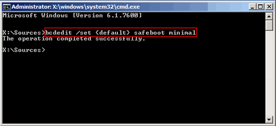 get into windows 7 safe mode with command prompt