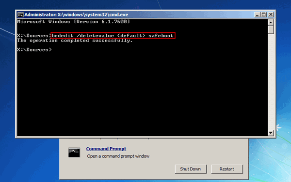 get out of safe mode with command in windows 7