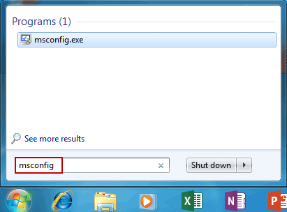 search msconfig in windows 7