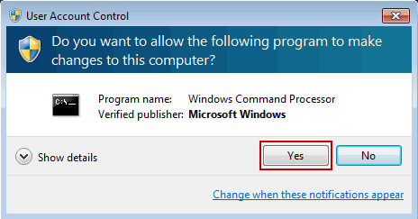 confirm run command prompt as administrator