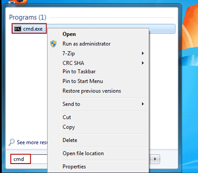 onde é executado o prompt de comando no windows 7 da cozinha