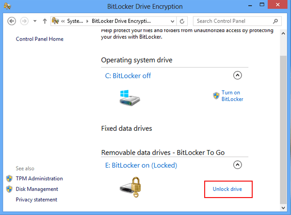 click Unlock drive