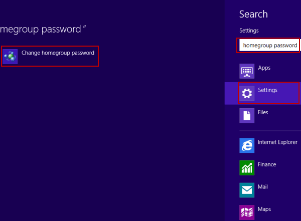open Change homegroup password setting via Search