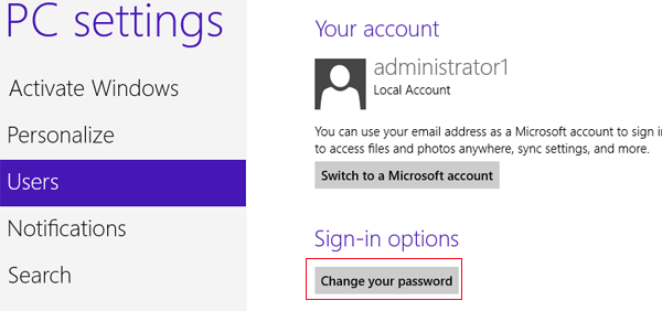 change password in users setting