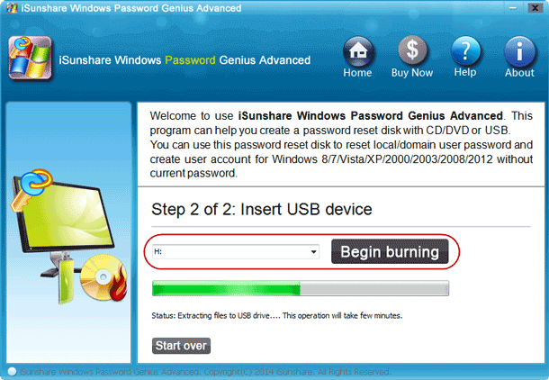 burn Surface password reset disk into USB drive