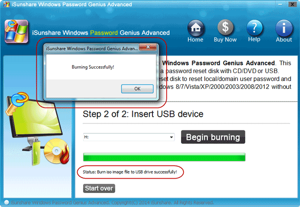successfully create Surface password reset disk with Windows Password Genius Advanced