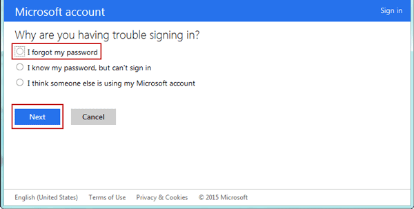 microsoft forgot login password