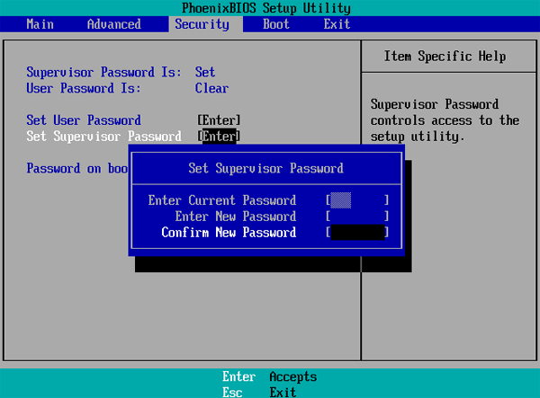 input current supervisor password