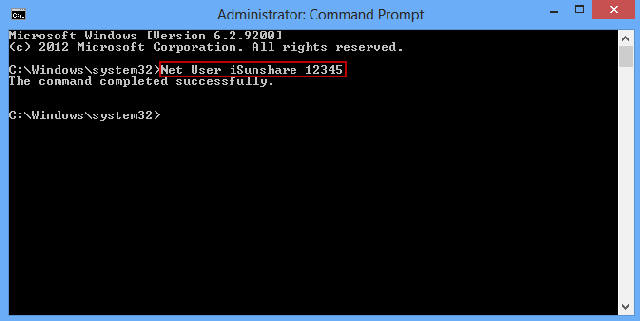 reset password with command prompt