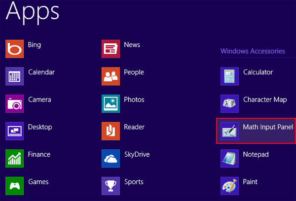 click math input panel on apps screen