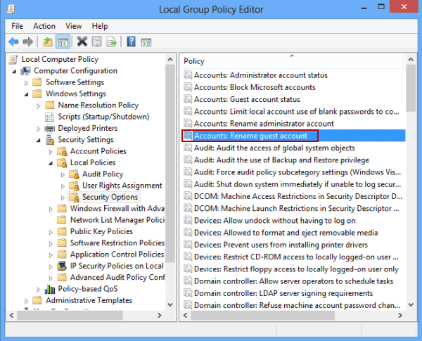 open accounts rename guest account policy