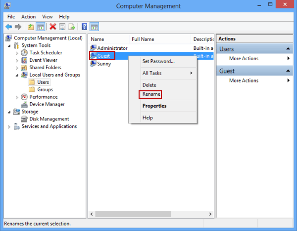 right click guest account and choose rename