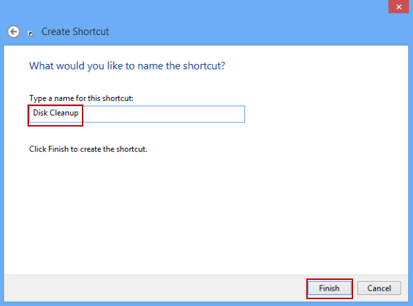 rename shortcut and click finish