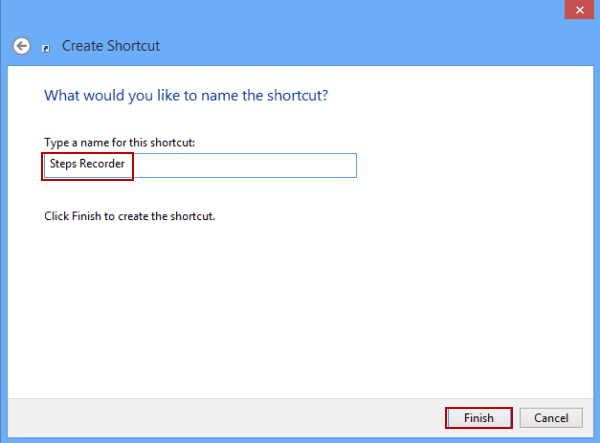 name the shortcut and click finish