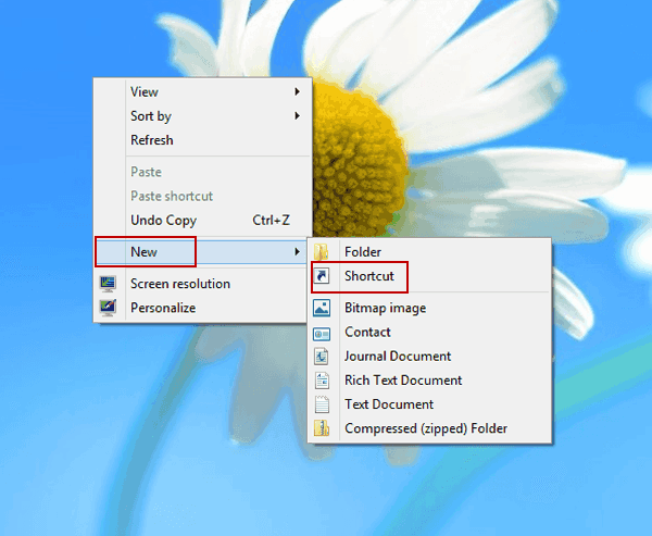 click new and select shortcut