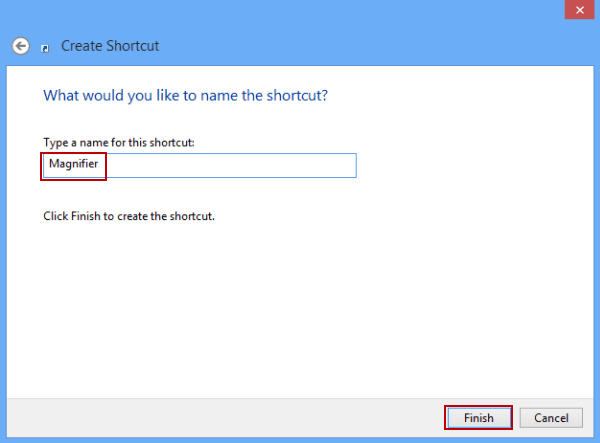 rename shortcut and click finish