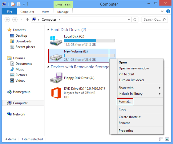 how to create local disk dr in windows 8