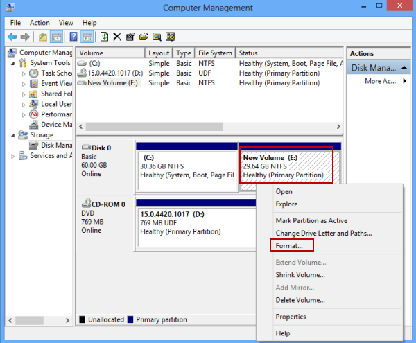 format hard disk partition in computer management