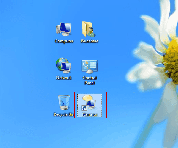 narrator shortcut shown on desktop