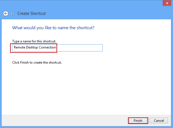 name the shortcut and click finish