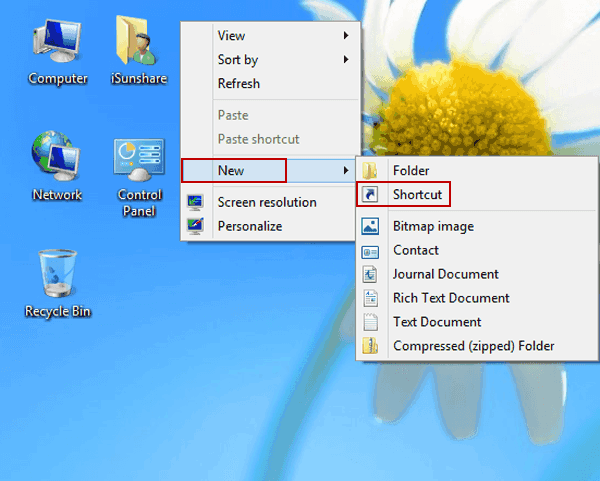 open a new shortcut on desktop