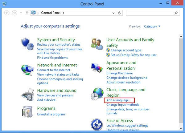 select add a language in control panel