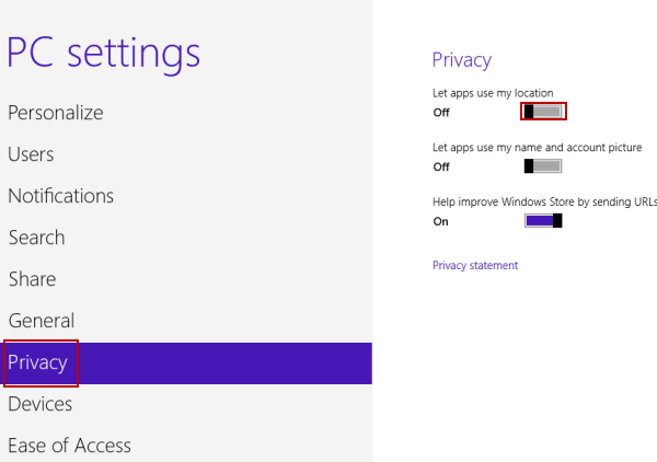 open privacy and tap the first switch