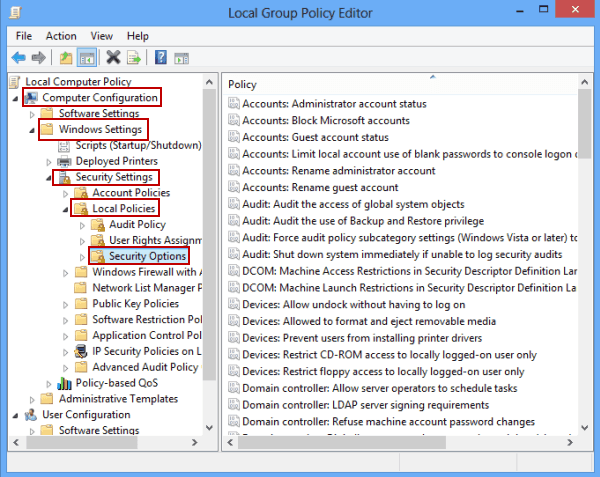 open security optons folder