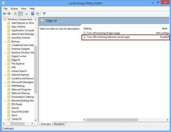 turn off switching between recent apps setting enabled
