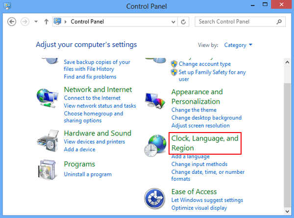 select clock language and region