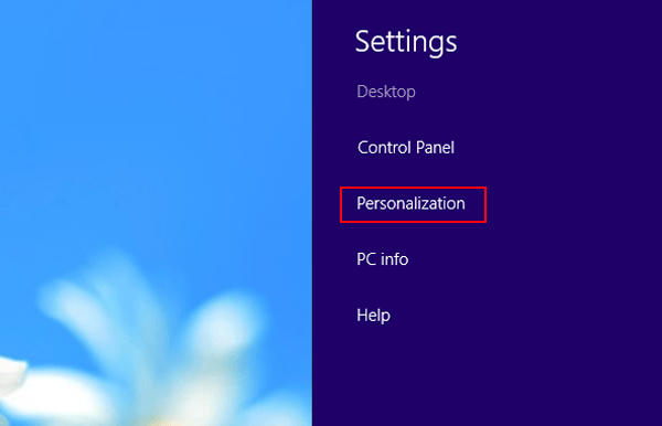 choose personalization in settings