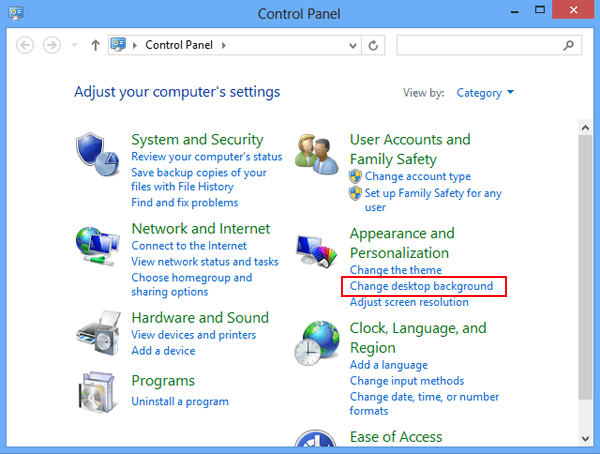 select change desktop background in control panel
