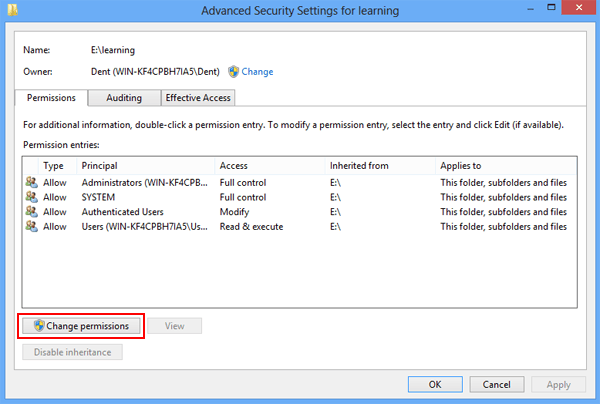 click Change permissions