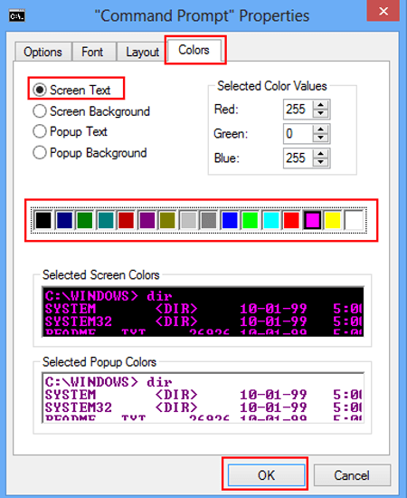 set screen text color