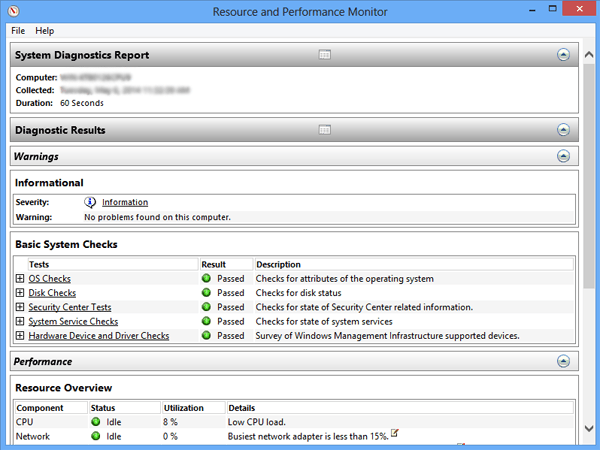 system diagnostics report and other info