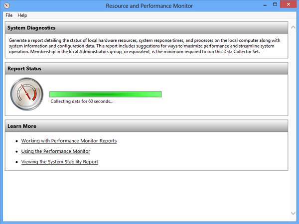 wait for the monitor to collect data for diagnostics