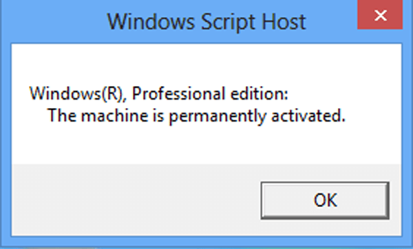 activation status shown in windows script host