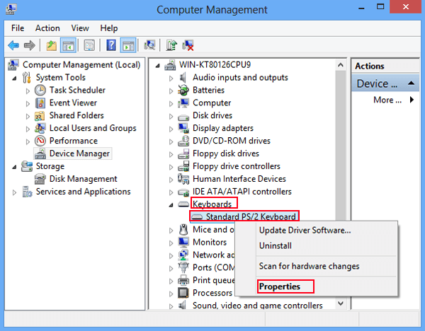 open keyboard properties