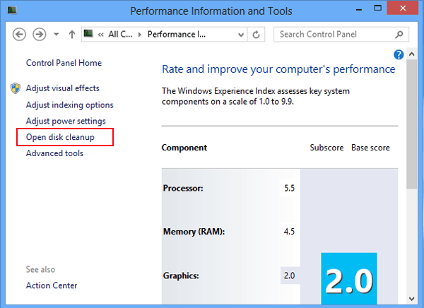 select open disk cleanup