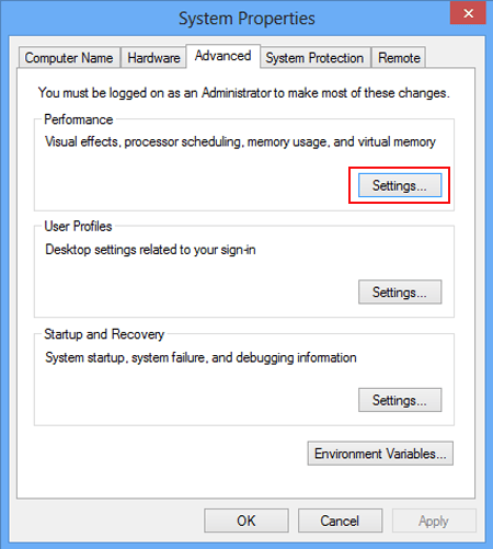 choose settings in performance