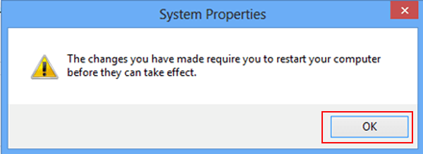 click OK to restart computer