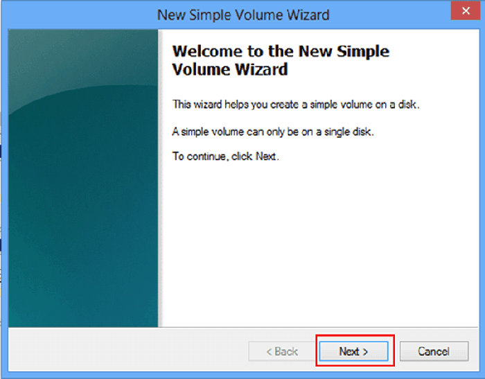 click next in new simple volume